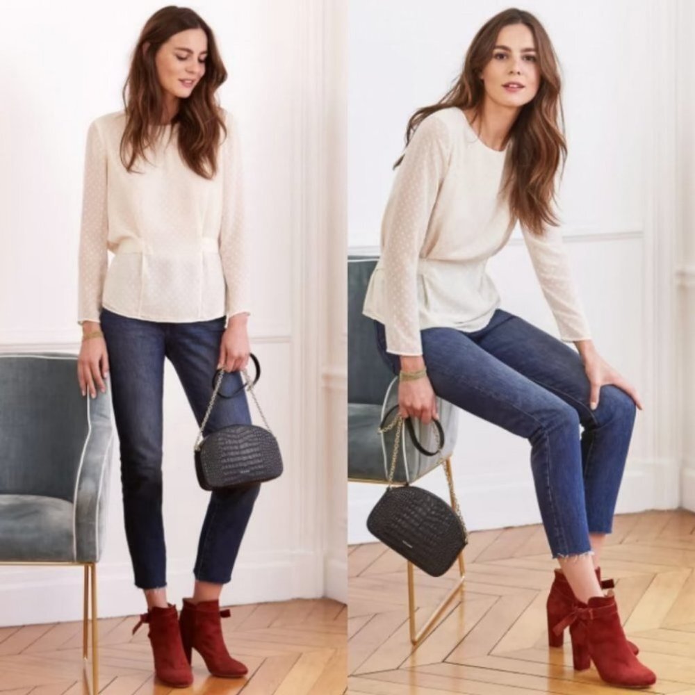 Sezane Jenna Blouse in Satin‎ Ecru Off White Tie Waist Size 36 or 4 French Top